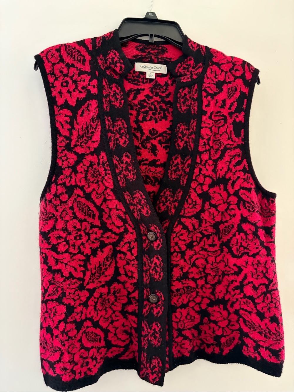 Coldwater Creek Red and Black Floral Knit Vest
